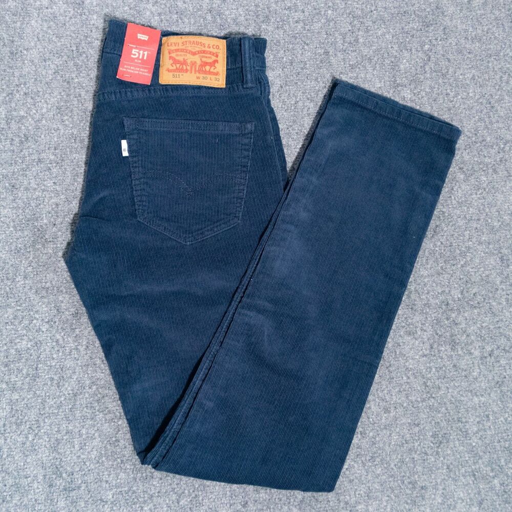 NWT Levi's 511 Slim Corduroy Stretch Cotton Jeans Men's 30x32 Navy Blue Cord